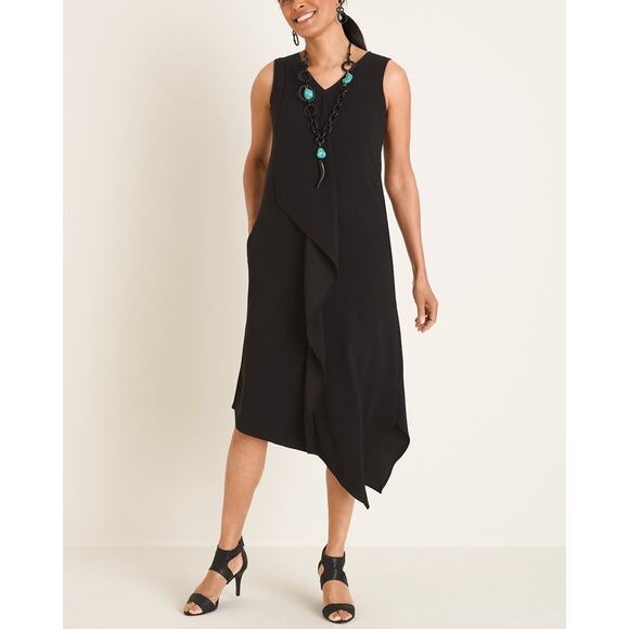 White House Black Market Ruffle Front Sleeveless Shift Dress Size 14 Black - Picture 1 of 8